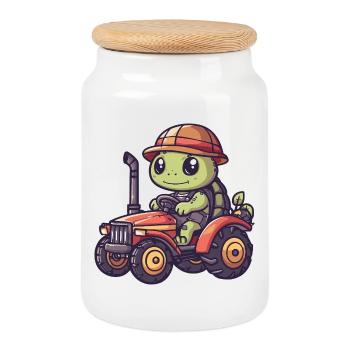 Éleveur de tracteurs tortues - Boîte à biscuits avec couvercle en bois - blanc - Devant