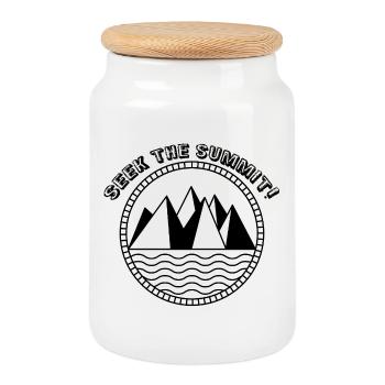 Seek_the_summit - Cookie Jar with Wooden Lid - white - Front