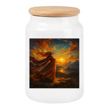 Sonnenuntergangskleid in bernsteinfarbenem Licht - Keksdose mit Holzdeckel - Weiß - Vorne
