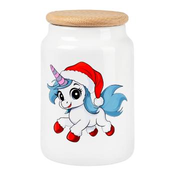 Unicorns Christmas - Cookie Jar with Wooden Lid - white - Front