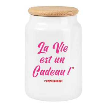 DAS LEBEN IST EIN GESCHENK (vergiftet) - Keksdose mit Holzdeckel - Weiß - Vorne