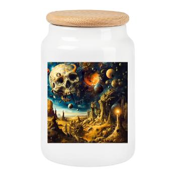 Cosmic Skeleton Landscape - Cookie Jar with Wooden Lid - white - Front