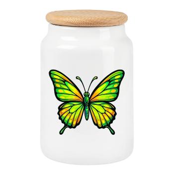 Papillon Vert Éclatant Jaune - Boîte à biscuits avec couvercle en bois - blanc - Devant