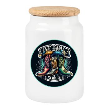 Line Dance Family Boots - Cookie Jar with Wooden Lid - white - Front