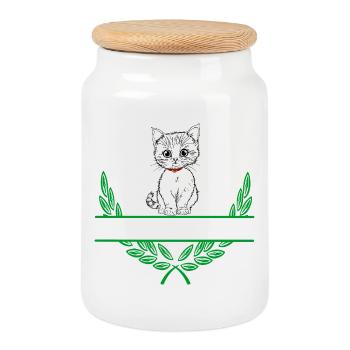 Couronne de laurier avec espace de noms - Boîte à biscuits avec couvercle en bois - blanc - Devant