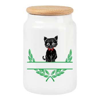 Couronne de laurier avec espace de noms - Boîte à biscuits avec couvercle en bois - blanc - Devant