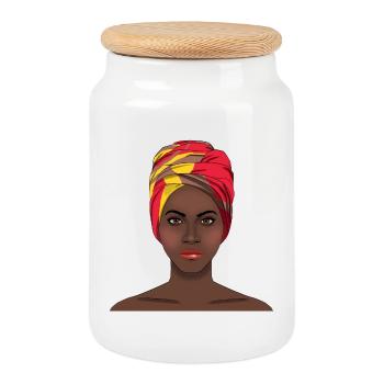 Art audacieux de femme africaine avec un bandeau coloré vibrant - Boîte à biscuits avec couvercle en bois - blanc - Devant