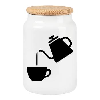 Pour Over Coffee Pot Minimalist - Cookie Jar with Wooden Lid - white - Front