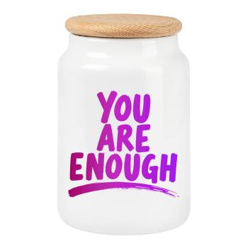 You Are Enough You Are Enough Power Saying - Cookie Jar with Wooden Lid - white - Front