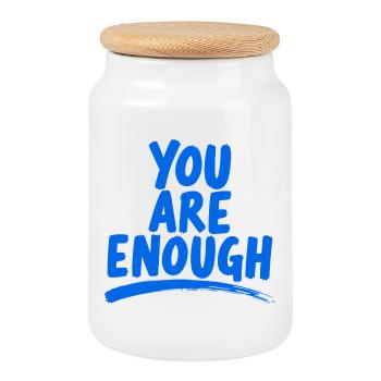 You Are Enough You Are Enough Power Saying - Cookie Jar with Wooden Lid - white - Front