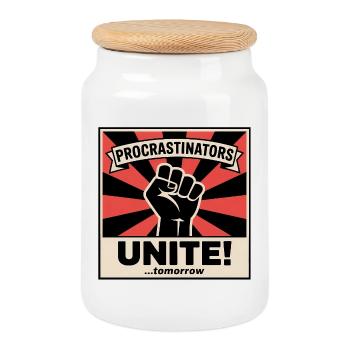 Procrastinators Unite (...Tomorrow) - Funny Memes - Keksdose mit Holzdeckel - Weiß - Vorne