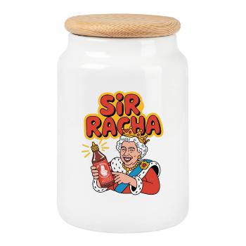 Sir Racha - Lustiges mittelalterliches Memeshirt mit scharfer Soße - Keksdose mit Holzdeckel - Weiß - Vorne
