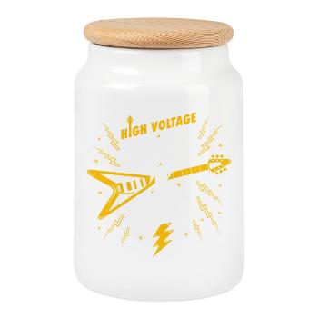 High Voltage Rockin Roll Guitar - Cookie Jar with Wooden Lid - white - Front