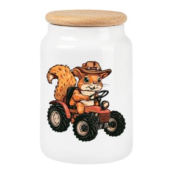 Écureuil Éleveur de Tracteurs - Boîte à biscuits avec couvercle en bois - blanc - Devant