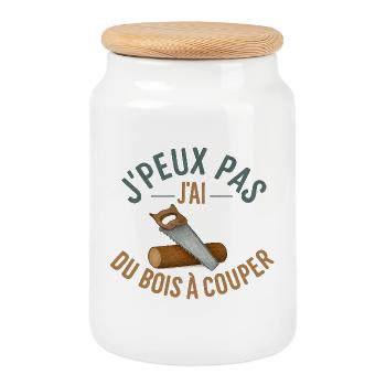I can't, I have wood to cut - Cookie Jar with Wooden Lid - white - Front