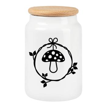 Champignon dans la couronne de feuilles - Boîte à biscuits avec couvercle en bois - blanc - Devant