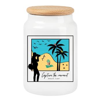 Capture the moment beach lover - Cookie Jar with Wooden Lid - white - Front