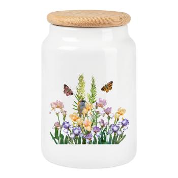 In the Garden of Butterflies - Cookie Jar with Wooden Lid - white - Front