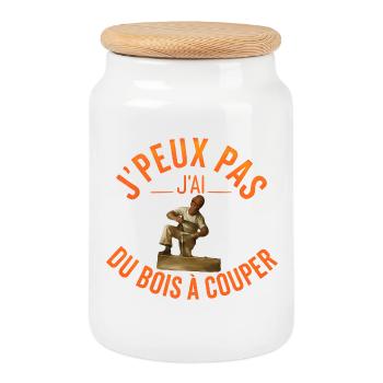 I can't, I have wood to cut - Cookie Jar with Wooden Lid - white - Front
