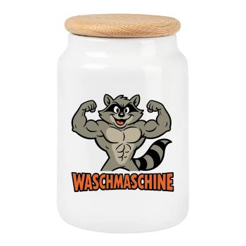 Cadeau drôle de salle de sport pour la machine à laver Raccoon Fitness - Boîte à biscuits avec couvercle en bois - blanc - Devant