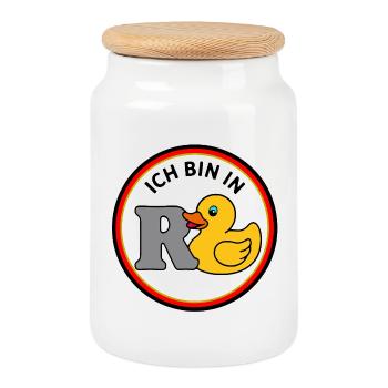R Ente , Rente , Rentner , Rentnerin - Keksdose mit Holzdeckel - Weiß - Vorne