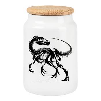 Raptor Dinosaur Backbreaking Work from Prehistoric Times - Cookie Jar with Wooden Lid - white - Front