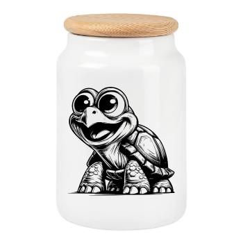 Baby turtles with big eyes - Cookie Jar with Wooden Lid - white - Front