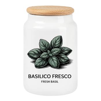 Basilico Fresco – Basil - Cookie Jar with Wooden Lid - white - Front