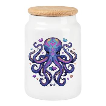 Heart Octopus Sea of Colors - Cookie Jar with Wooden Lid - white - Front