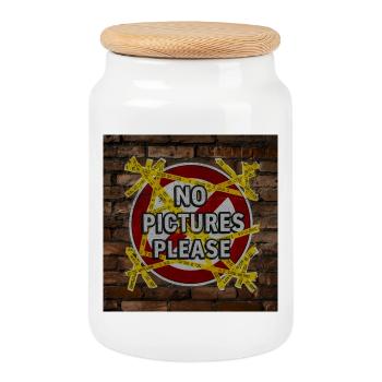 No pictures please - Cookie Jar with Wooden Lid - white - Front