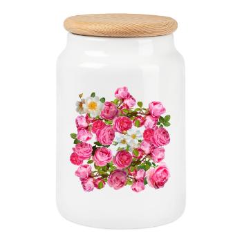 Magie de la fleur mélange rose et rose - Boîte à biscuits avec couvercle en bois - blanc - Devant