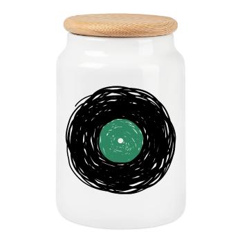 Skizzenzeichnung auf Vinylalbum - Keksdose mit Holzdeckel - Weiß - Vorne