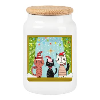 La magie de Noël des chats - Boîte à biscuits avec couvercle en bois - blanc - Devant