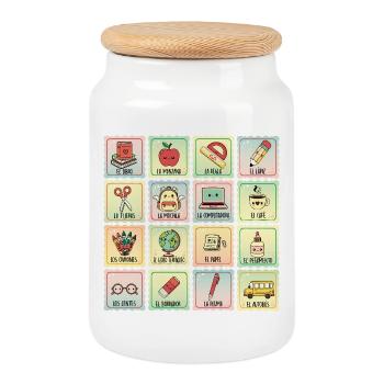 School Spanish Teacher Bilingual - Cookie Jar with Wooden Lid - white - Front