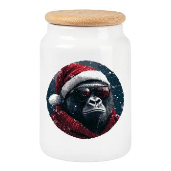 Gorilla Christmas Funny Christmas - Cookie Jar with Wooden Lid - white - Front