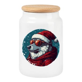 Wolf Weihnachten Christmas Xmas - Cookie Jar with Wooden Lid - white - Front