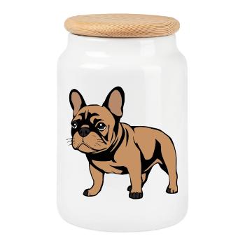 Chiens bouledogues français cadeau de Noël - Boîte à biscuits avec couvercle en bois - blanc - Devant