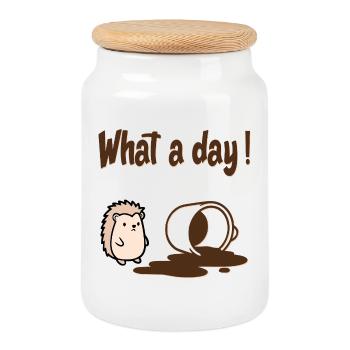 Hedgehog Coffee - Cookie Jar with Wooden Lid - white - Front