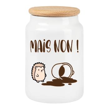 But no coffee - Cookie Jar with Wooden Lid - white - Front