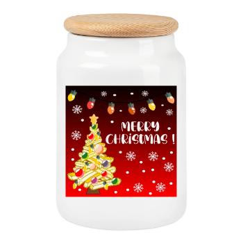 Drôles de joyeux Noël frites - Boîte à biscuits avec couvercle en bois - blanc - Devant