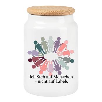  Ich Steh Auf Menschen - Nicht Auf Labels - Keksdose mit Holzdeckel - Weiß - Vorne