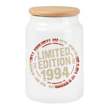 Limitierte Ausgabe 1994 Retro-Abzeichen-Grafik - Keksdose mit Holzdeckel - Weiß - Vorne