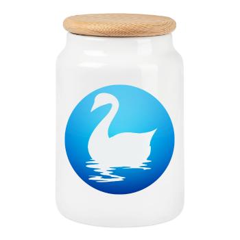 Silhouette élégante de cygne sur l’eau bleue - Boîte à biscuits avec couvercle en bois - blanc - Devant