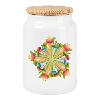 Ornement Mandala de plantes tubulaires colorées - Boîte à biscuits avec couvercle en bois - blanc - Devant