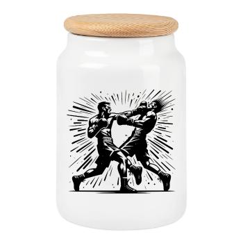 Fist meets chin boxing like in the old days - Cookie Jar with Wooden Lid - white - Front