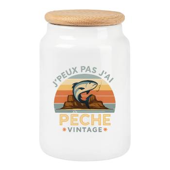 Peche Vintage Illustration - Boîte à biscuits avec couvercle en bois - blanc - Devant