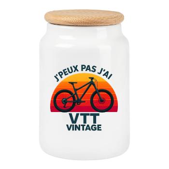 Vintage Mountain Bike Sunset - Cookie Jar with Wooden Lid - white - Front