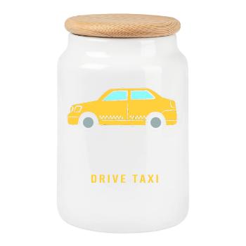 Taxi Driver Taxi - Cookie Jar with Wooden Lid - white - Front