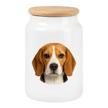Beagle Portrait Motif - Cookie Jar with Wooden Lid - white - Front