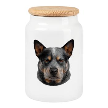 Grey-haired dog portrait - Cookie Jar with Wooden Lid - white - Front